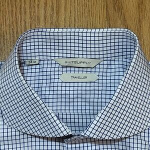 SUITSUPPLY Traveller Mens Dress Shirt Blue Gingham Check Button Down 16 41